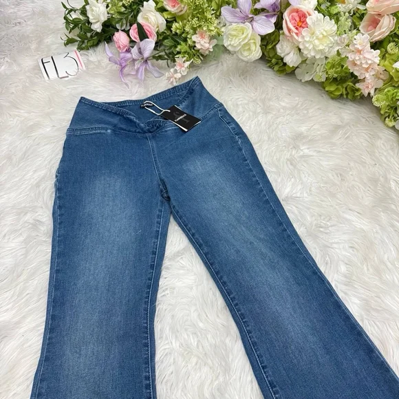 Flared Wide Leg High Rise Casual Wash Wrap Denim Jeans S - Picture 6 of 12
